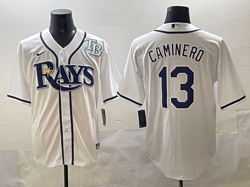 Men 2025 Tampa Bay Rays 13 Caminero White Game Nike MLB Jersey style 6